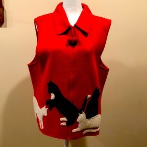 Vintage Coldwater Creek Red Marled Wool Zip Up Hand Stitched 🐈‍⬛ Cats Vest ❤️